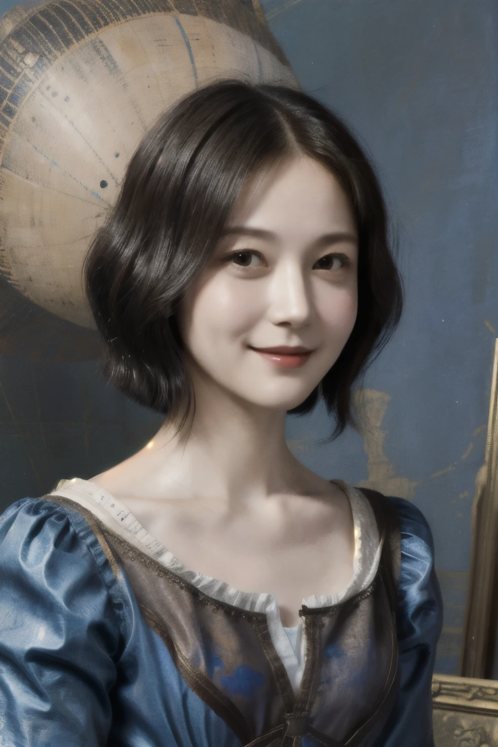 263 20-year-old female,(Short Hair 46),(chest:1.5),Old-fashioned smile,(Paintings by Leonardo da Vinci),(airship,Blueprint)