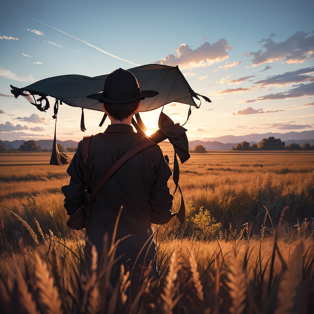 Silhouette of person on his back in the field