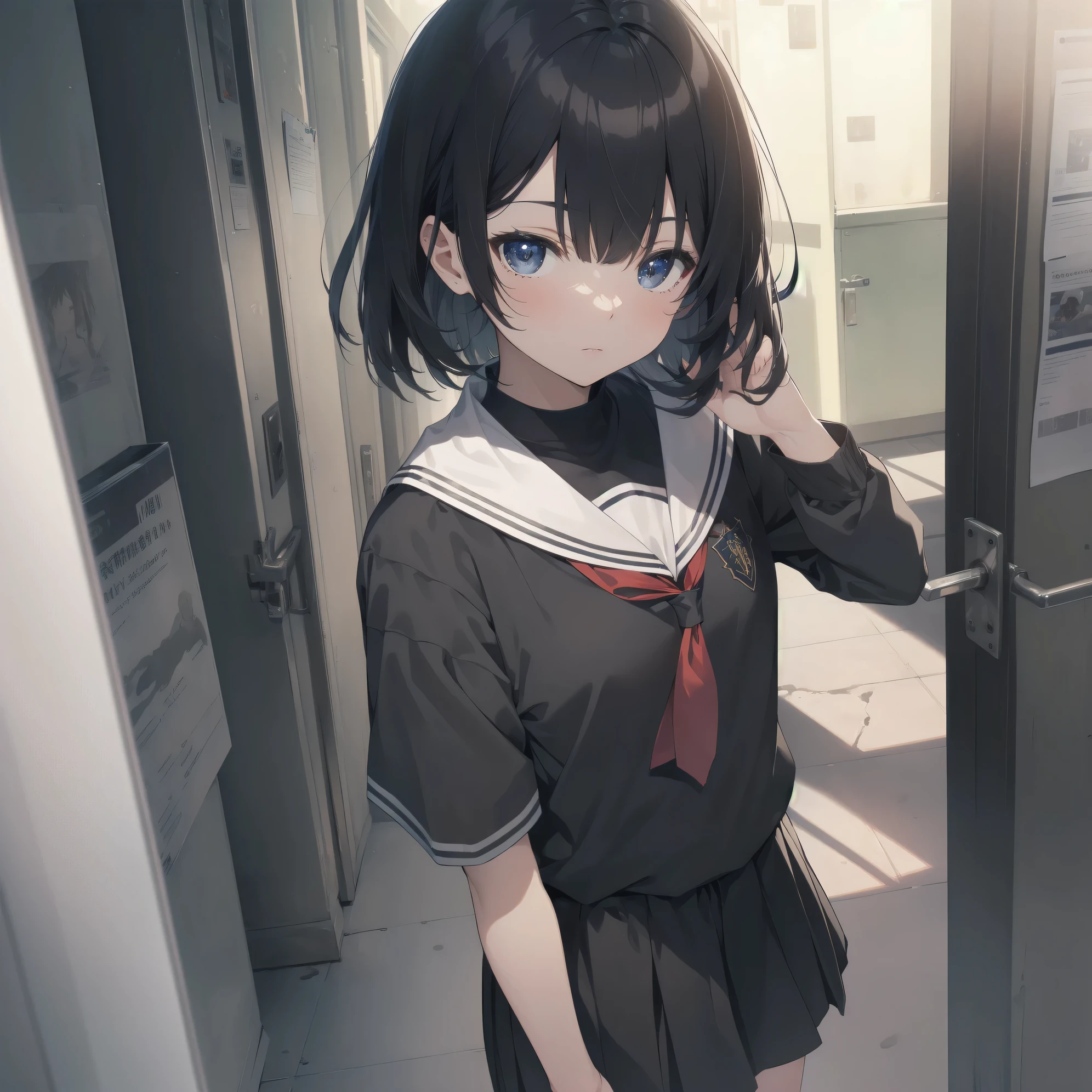 ultra-absurdres-Top quality by artist God, ultra-detailed, high resolution, anime moe artstyle, best anime 8k konachan wallpaper, pixiv contest winner, pool:2810, perfect anatomy,break, 1girl, (Please draw a girl walking sleepily to school alone. )break,(Solo,little female, 13-year-old:1.3),Full limbs, complete fingers,a junior high school student, (very short hair), short cut, flat chest, , small butt, small black eyes, beautiful detailed eyes, well-proportioned iris and pupils, expressive eyes, highres detailed hair, soft expression, salor school_uniform, sailor collar, serahuku, bow, pleated skirt,(Detailed Lighting), (Detailed background), in the School commute route. break,super detailed skin, Best cinematic lighting powered by famous artist, 8k,beauty illustration,photoshop_(medium),very aesthetic,break,((artist:fujima_takuya )), artist:clamp ,artist:carnelian ,artist:kantoku ,
