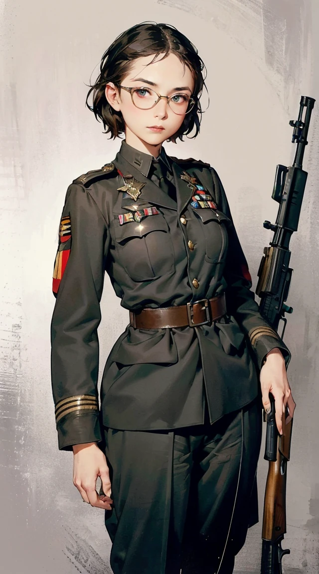 8k,Realistic Photo, Realistic Skin Texture, Superrealism, (WWⅡ-like mechanical suit:1.2), Beach of the Normandy Landing Operation、heavy weapons,vivid textures,animal legs,  japanese female soldier,(ultra beautiful face),((super realistic all textures)), ((super intricate all details)), full body shot, ultra sharp photo result, Olive Drab color, scratch, Rust, weathering, steampunk, taken with Fuji film X-T30+Nokton. HDR10,Minimum of 4 pieces created (((masterpiece))), (((best quality))), ((ultra-detailed)), (illustration), (detailed light), ((an extremely delicate and beautiful)), (beautiful detailed eyes), (sunlight), blush, shy, gigantic breasts, uzaki, outdoors, dynamic pose, naked overalls bare shoulders bigass bighip、FUCK　FUCKOFF　sexlyroupa modesta, remote shooting, detailed beautiful delicate face, Detailed beautiful delicate eyes, perfect facial proportions, High definition skin, thin skin, best four inch aspect ratio. With a thumb, a masterpiece, highy detailed, Realistic, (German World War II general uniform reference : 1.8), the highest facial resolution, , modestly dressed woman, fully dressed, ( mic, blackquality hair, black bangs straight, super thin braids, bangs straight, Red glasses, dark green eye, science fiction, Fighter aircraft, standing On the landing of a Fighter aircraft, the agency, a deeply intelligent personality, A calm expression, a respectful face, a war, a Fighter aircraft (((Woman firing an automatic rifle:1.5、excluding sight,A detailed depiction of an automatic rifle:1.7))),Synchronize your gaze and body direction、(((perfect ???????:1.4,realistic:1.4,RAW Photography:1.4,masterpiece、highest quality、Ultra - High resolution、High resolution、Highly detailed CG、8K))),cowboy shot,1 female,solo、18 year old beauty,Japanese,((beautiful detailed face and eyes:1.3,big gorgeous eyes:1.3,gray eyes)),black hair,short bob hair,blunt bangs,Serious expression,(medium breasts,slender body,small head:1.3,skinny),(gleaming skin:1.4,oily skin,shiny skin),