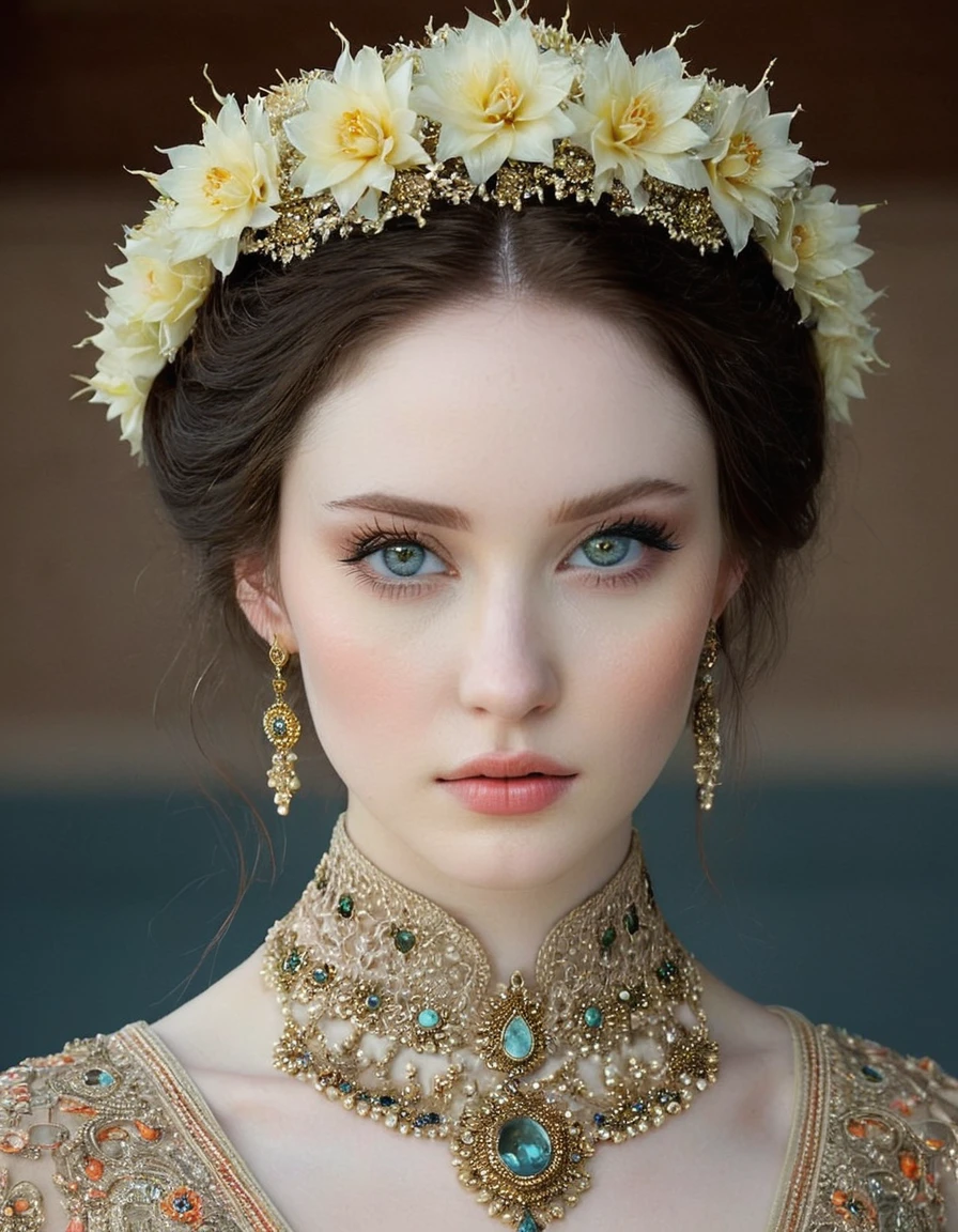 ((details Intricate, pale skin)), standing alone, very detailled, detailed and delicate face, lookin, hypnotic eyes of different colors, (((apenas o lookin perfeito e simétrico))), pointy and perfect nose