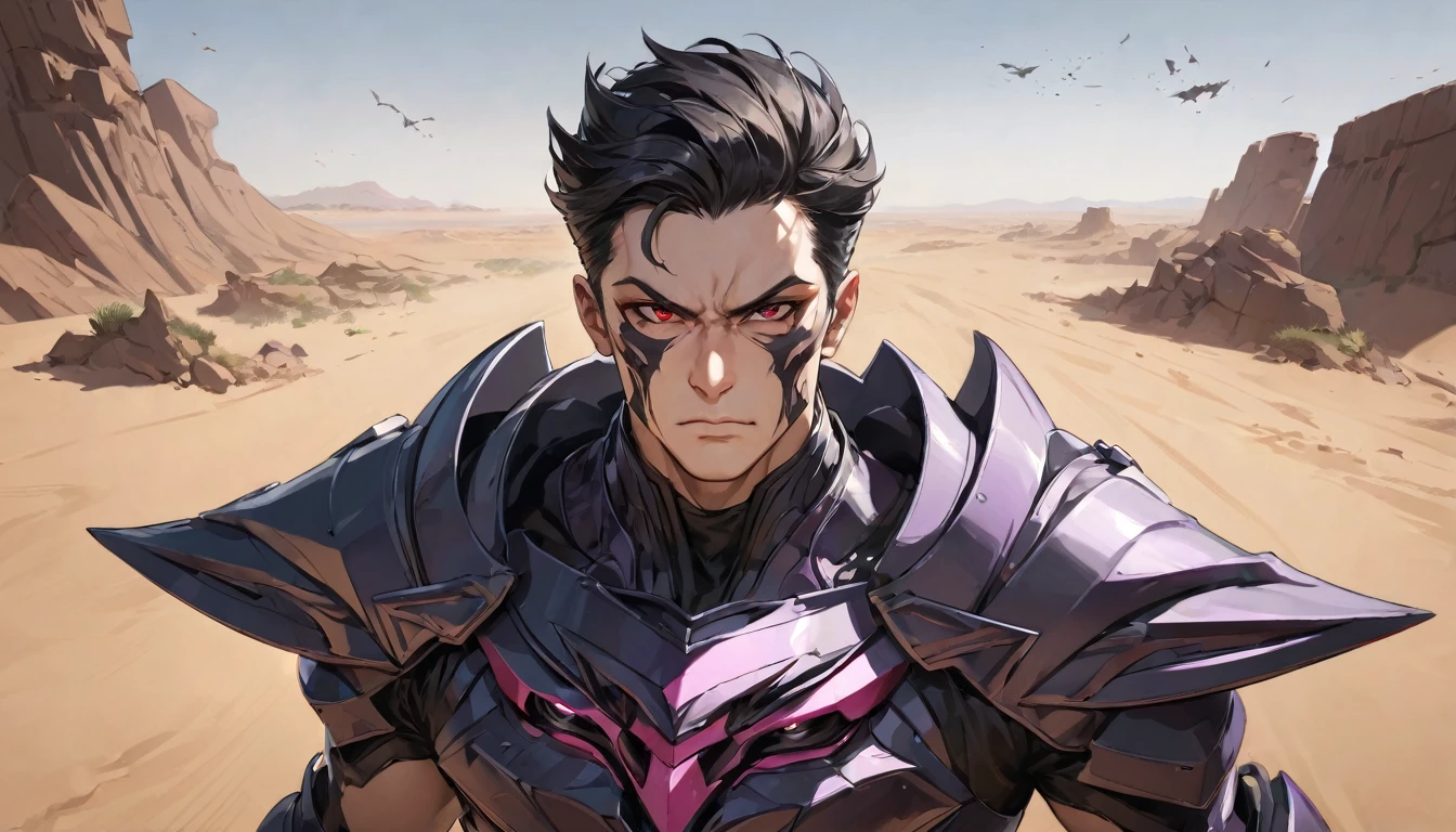 close up face, focus focus style, (God of Destruction style, hard running style) (solo:2, 35yo), (very short black hair Strong body divine fighter guy), (angry Ruby eyes, angry face, closed mouth), (bery strong body with God of Destruction), in a Cursed Dark Armor, black Enchanted Cloak with revenge, break, in the Desolate desert, background open field, BREAK, perfect anatomy, masterpiece, best quality, 16k, beautiful detailed Shattered World, daydreaming expression.