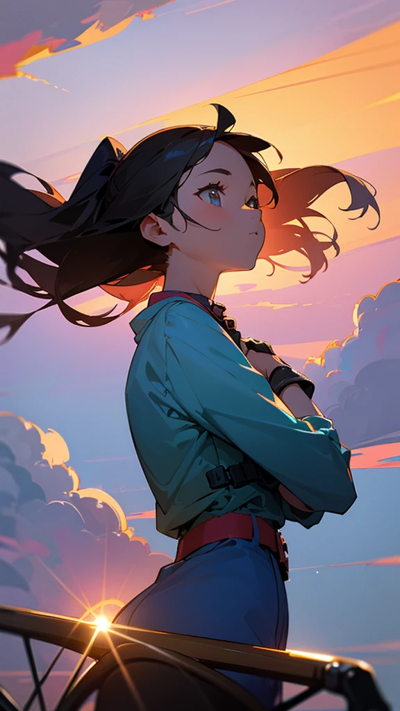 believe me a picture of a girl with her back and a bicycle looking up at the sky with beautiful clouds of a sunset