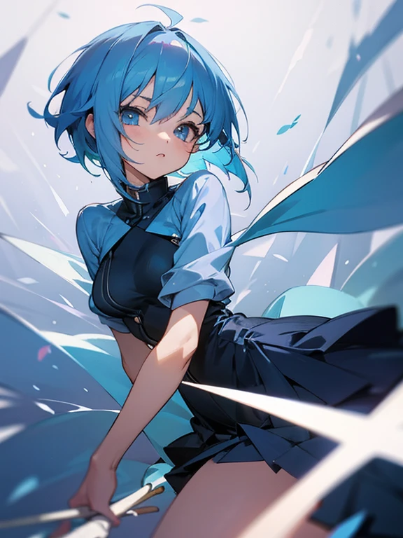 Anime girl short blue hair pose