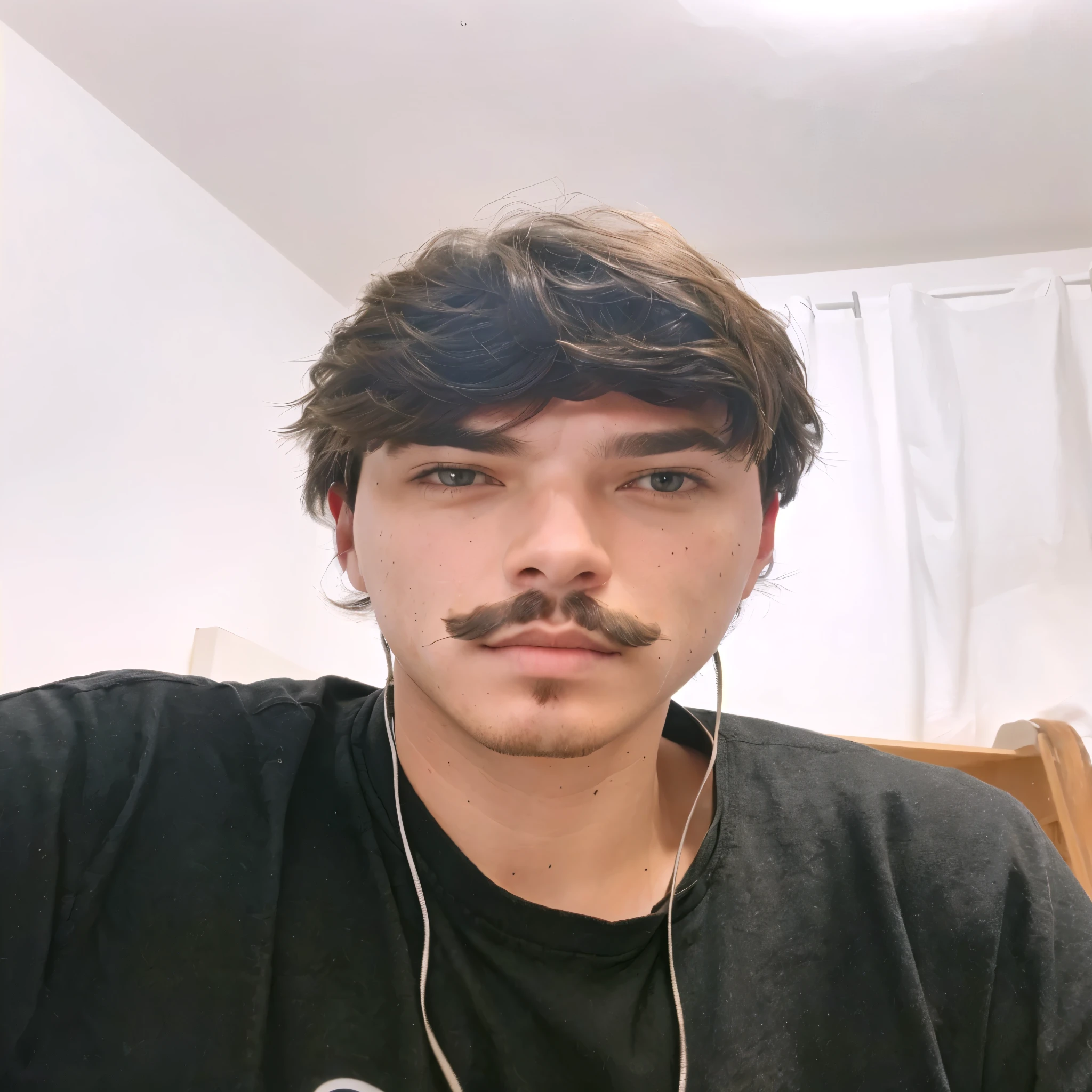 Mullet and mustache haircut, keep the traces faithful to the photo, ultra realistic mullet