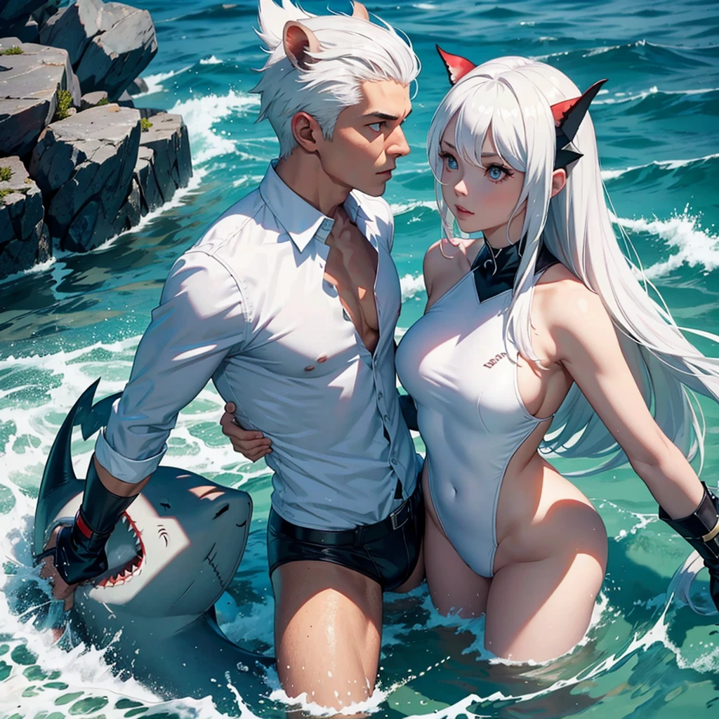 Shark Man Squirrel Woman Couple White Hair Sea