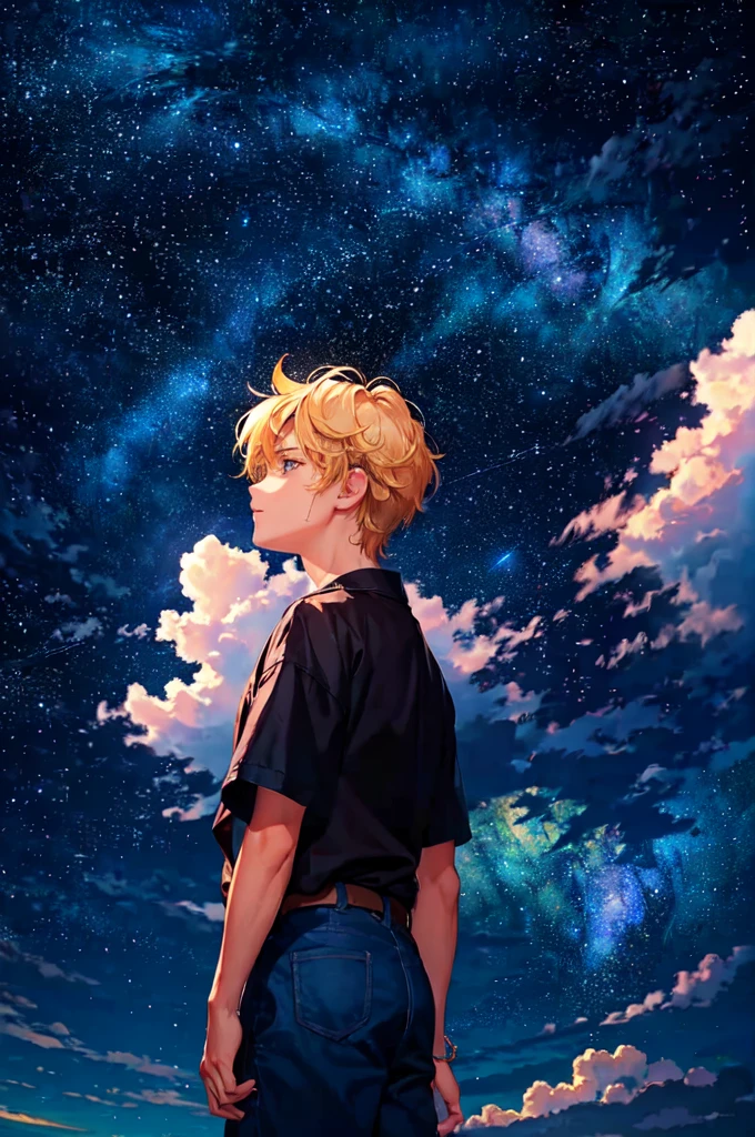masterpiece, best quality, 1 boy, cloud,Starry Sky,Sky,rich and colorful