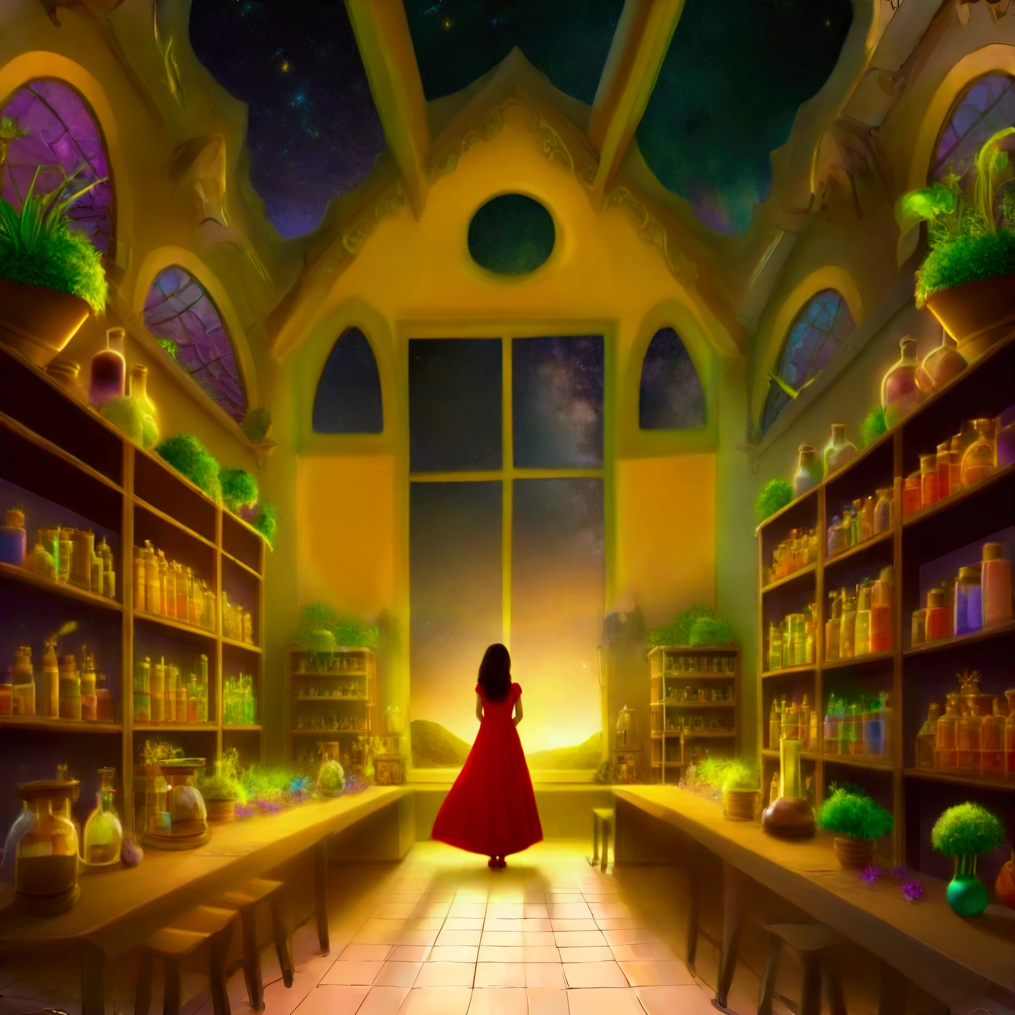 starry sky window nights, fantasy colors