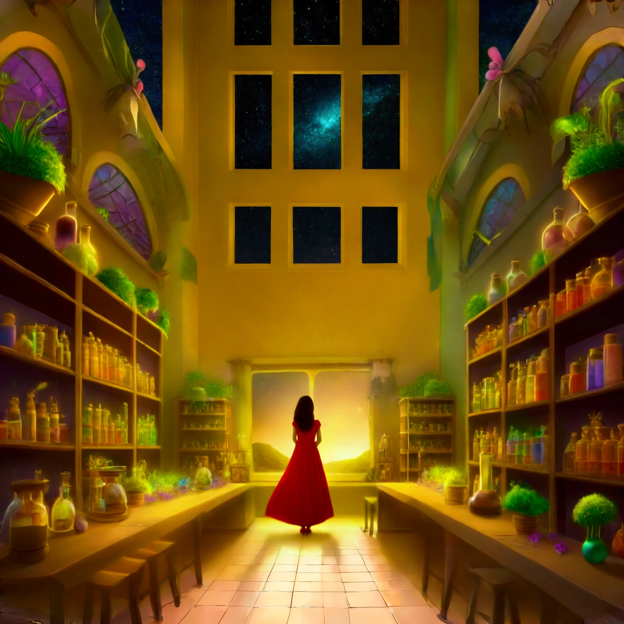 starry sky window nights, fantasy colors