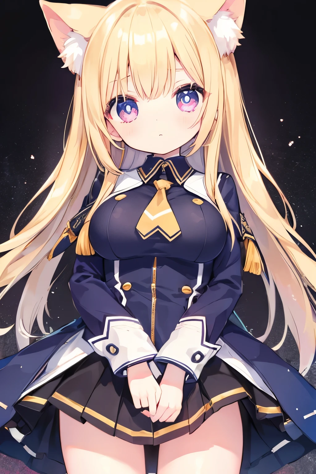 Navy uniform、Elementary school girl、,Pink shortcuts,Very beautiful and Shining Eyes、Shining Eyes、1 girl、Large Breasts、Cat ear、