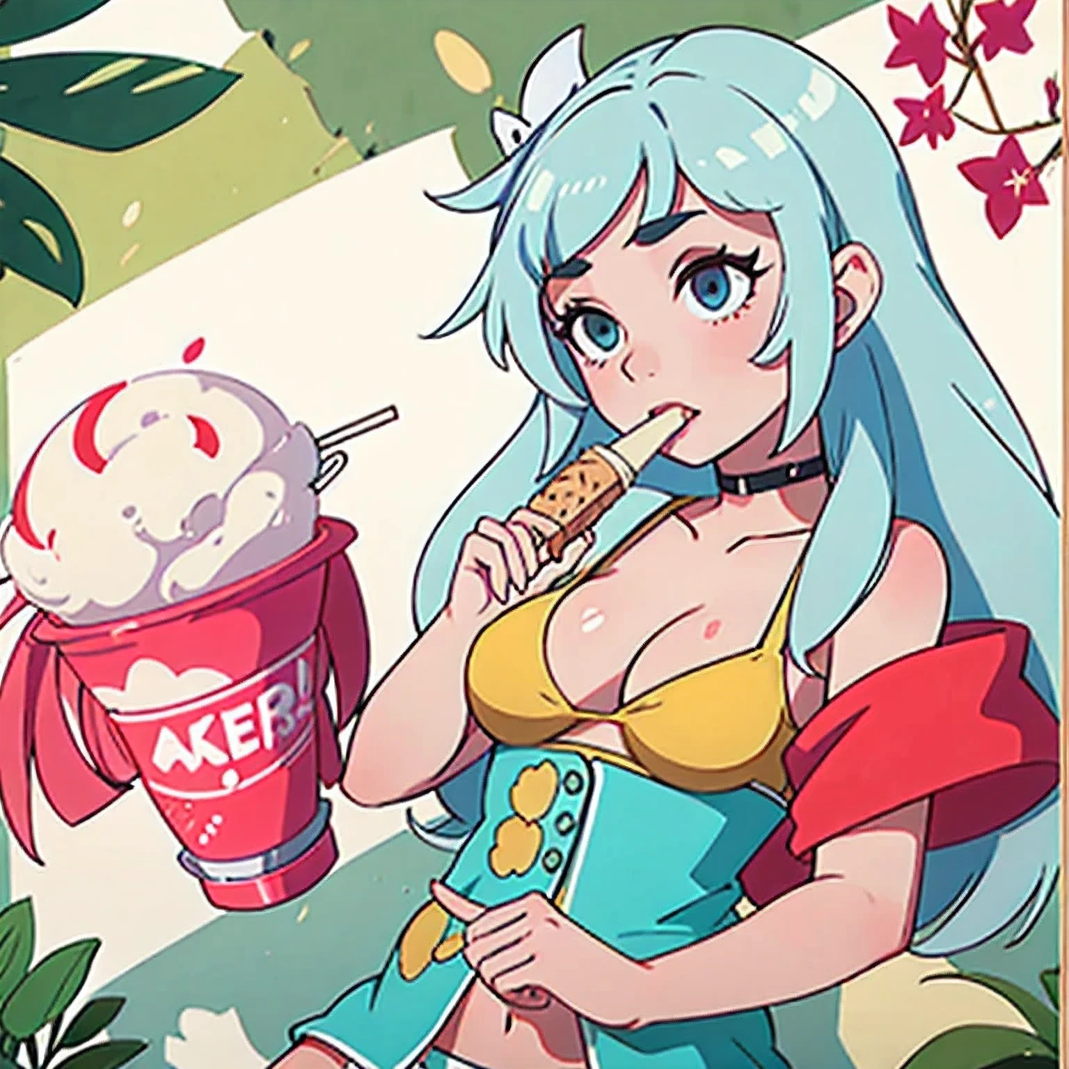 girl in a bikini eating an ice cream cone, eating ice cream, in a bikini, angela white, giorgia meloni, katy perry, in bikini, eating ice - cream, wearing spandex bikini, ice cream on the side, bikini, ice cream, wearing a bikini, candid photo of dirty, shiny plastic bikini, candid shot, cone, 1 girl, solo,in a green dress standing by a wall,portrait of female idol