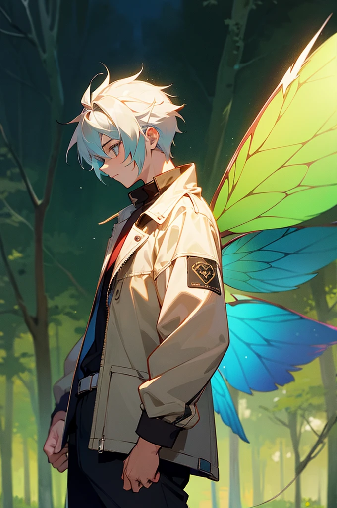 male, Fairy Wings, Jacket, Forest Background