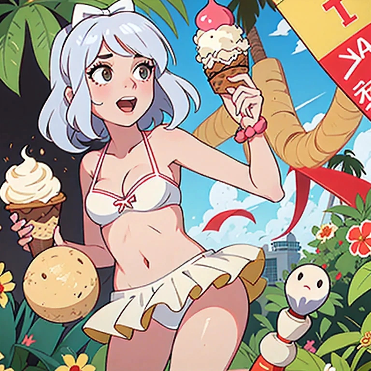 girl in a bikini eating an ice cream cone, eating ice cream, in a bikini, angela white, giorgia meloni, katy perry, in bikini, eating ice - cream, wearing spandex bikini, ice cream on the side, bikini, ice cream, wearing a bikini, candid photo of dirty, shiny plastic bikini, candid shot, cone, 1 girl, solo,in a green dress standing by a wall,portrait of female idol