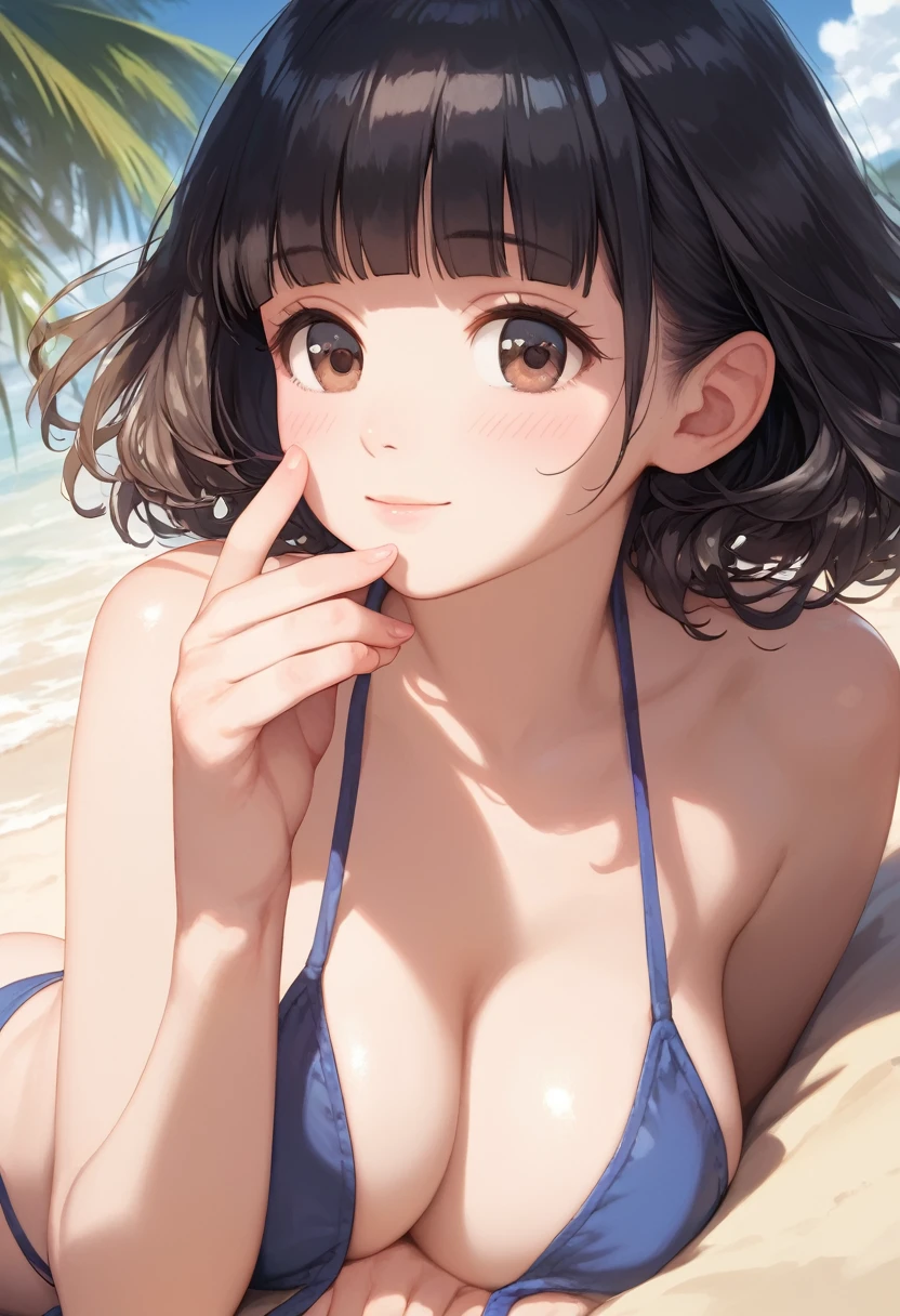 score_9,score_8_superior,score_7_superior,masterpiece,Highest quality, Source Anime, Realistic, ssuperiorer detailed, Very detailed, evaluation_Safety,
One girl, Prone, Untied bikini, superiorから,
Break Girl, 22 years old, short hair, Bobcut, (Blunt bangs), Black Hair, (puppet, fine cute brown eyes), Curled eyelashes, (Large Breasts:0.9),
Shiny Hair, Beautiful attention to detail, Beautiful Face,
blush, (close your eyes:1.2), Outdoor, Beach, sunlight