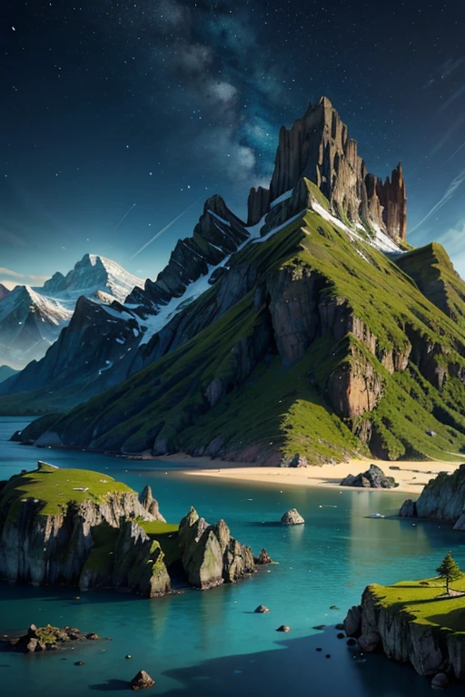 detailed 3d map of the Imperium Archipelago, 6 main islands in a circular shape in a vast ocean, each island with distinct geographic features and cultures, lush forests and mountains on Ilha de Serenitas, towering rocky mountains and glaciers on Ironpeak Island, dark forests and fetid swamps on Grimhold Island, rugged mountain ranges and volcanic peak on Dragonsreach Island, snow-capped peaks and ancient forests on Ilha de Gianthold, vast plains and temperate forests on Ilha de Sanctum, highly detailed, 8k, photo-realistic, cinematic, dramatic lighting