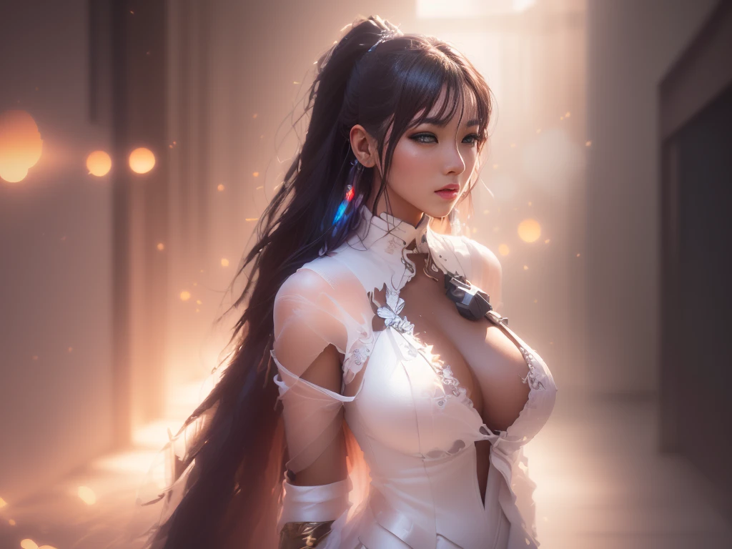 There is a woman with long hair and a white dress posing., ross tran 8k, fluid digital concept art, Stunning 8K artwork, beautiful digital artwork, Digital fantasy art ), Sartén Chengwei en Artstation, 3D 8k rendering character art, Oh!. 4k, Highly detailed 4k digital art, by Raymond Han, karol behind uhd