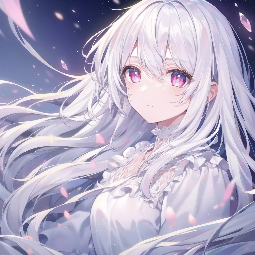 ((masterpiece, best quality))++, Detailed lighting+, Detailed hair+, Detail hand+ ,1 girl, Miss, Long hair, Crimson eyes, beautiful eyes, young white hair,,(Beautiful white hair:1.5),(Beautiful and delicate eyes), high resolution+,glass tint, Reflective eyes, {{angle}} , Very detailed wallpaper, The original, Air bangs,Extremely beautiful CG,Firefly,Galaxy,Shattered like a mirroghting,Galaxy
