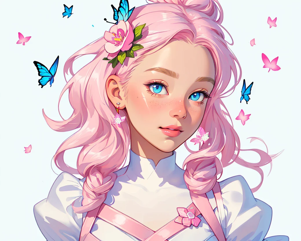 a close up of a pink and white circle with a flower, concept art inspired by Sigurd Swane, tumblr, graffiti, sugary sweet, sugar, sugar snow, logo, logo, highly detailed, intricate, beautiful detailed eyes, beautiful detailed lips, floral elements, pastel colors, soft colors, cute, adorable, kawaii, minimalist, simple, symmetry, clean lines, vector, digital art, high quality, 8k, photorealistic, vivid colors, bright, glossy, smooth, shiny, glitter, sparkles, butterflies, bows, hearts, candy, sweets, dessert, frosting, whipped cream