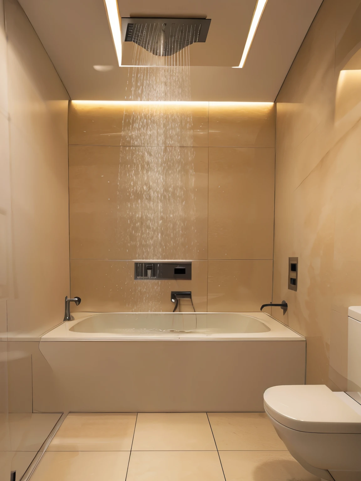 (masterpiece:1.2, best quality:1.2), (1girl), professional lightings, cinematic lightings, 8k wallpaper, (ultra realistic interior of modern bath & shower room, ultra detailed interior of modern bath & shower room tile floor, marble wall), 