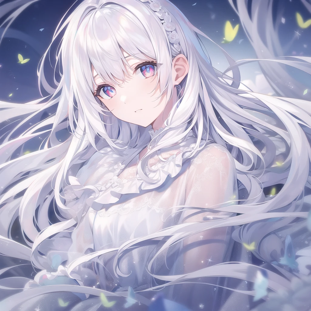 ((masterpiece, best quality))++, Detailed lighting+, Detailed hair+, Detail hand+ ,1 girl, Miss, Long hair, Crimson eyes, beautiful eyes, young white hair,,(Beautiful white hair:1.5),(Beautiful and delicate eyes), high resolution+,glass tint, Reflective eyes, {{angle}} , Very detailed wallpaper, The original, Air bangs,Extremely beautiful CG,Firefly,Nature,Wilderness