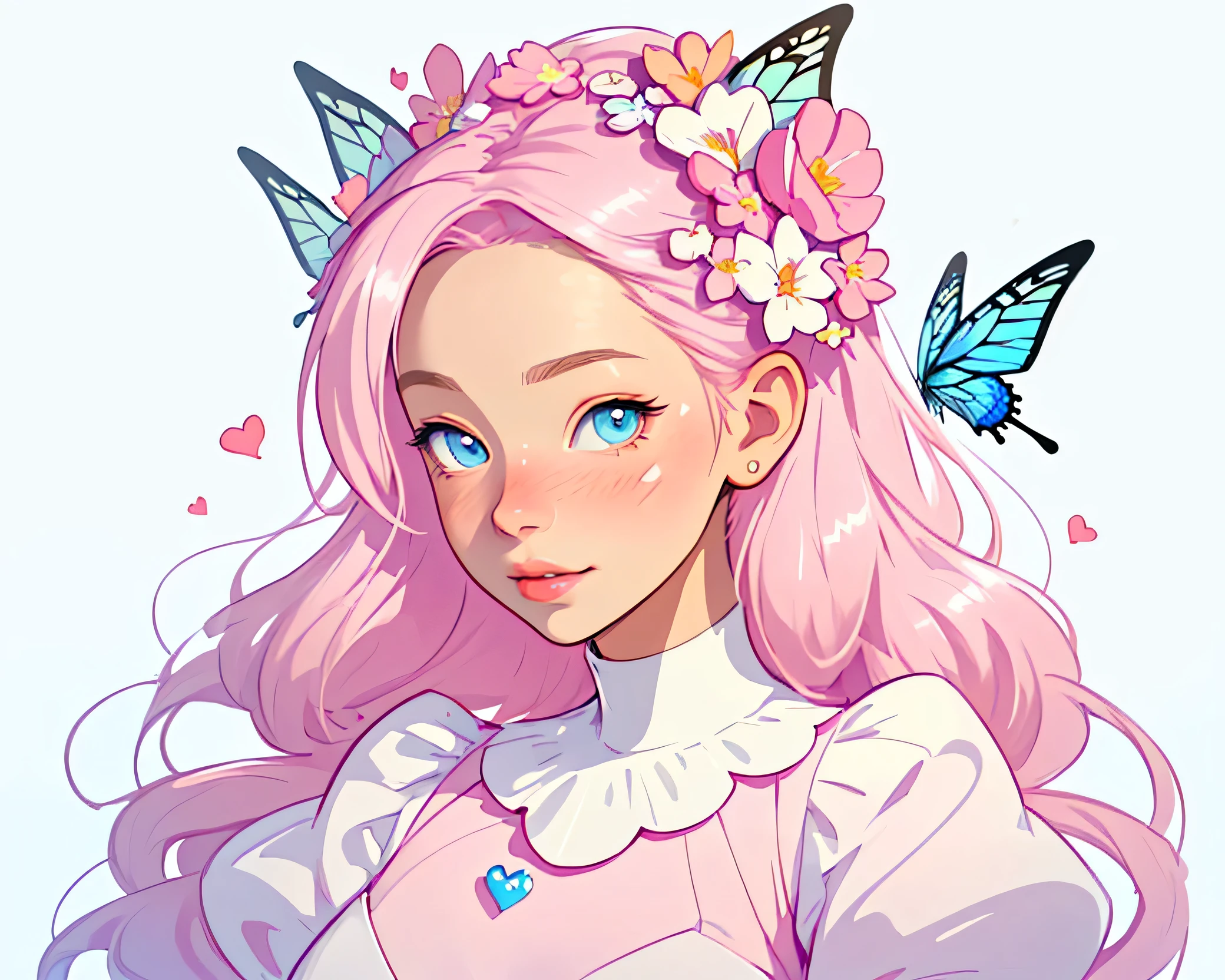 a close up of a pink and white circle with a flower, concept art inspired by Sigurd Swane, tumblr, graffiti, sugary sweet, sugar, sugar snow, logo, logo, highly detailed, intricate, beautiful detailed eyes, beautiful detailed lips, floral elements, pastel colors, soft colors, cute, adorable, kawaii, minimalist, simple, symmetry, clean lines, vector, digital art, high quality, 8k, photorealistic, vivid colors, bright, glossy, smooth, shiny, glitter, sparkles, butterflies, bows, hearts, candy, sweets, dessert, frosting, whipped cream