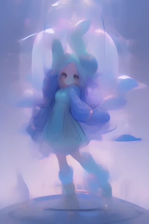 masterpiece, high quality, detailed,girl, Chibi Character、Lux 15,Year ,Small breasts , (Blue long sleeve dress 1:2)、(Sleeves are longer than the hands:1.3)、(White long loose socks:1.2) ,shy, Embarrassing, , Purple Hair, Long Hair, (Big cat ears:1.2)、Upside down hair, internal, In the room, in the afternoon, cute, Full Body Shot