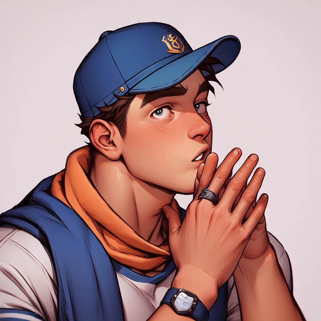 score_9, score_8_up, score_7_up, rating_explicit, source_anime, man, glove, sailor uniform, scarf, roundy doe eyes, cap, jewelry