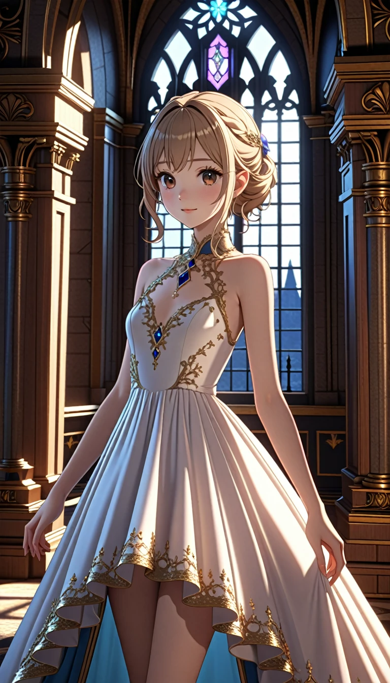 (16k), ((ultra-highest resolution)), ((ultra-highest quality)), (Very detailed), (Very fine textures and colors), (Very clear), (Accurate and natural composition), fantasy style, (One cute girl), Clear and beautiful skin, Thin and transparent dress, Elegant Castle Room, (Accurate background), (Beautiful light and shadow), (Accurate human anatomy),Perfect face