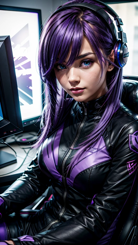 violet hair, maximum resolution 8k, gamer, room