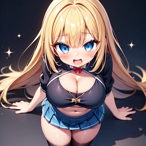 Highest quality,wonderful,finely,Highly detailed CG Unity 8k wallpaper,  (girl, Cute eyes, (魔法のピンクのgirlの衣装,Frilled mini skirt:1.1), , Dressed), (Sparkling eyes:1.2), (Huge breasts:1.2), (Cleavage:1.3), (Crop Top Belly Button), (Open your mouth:1.1), (Long Tongue:1.1), (Drooling from the mouth:1.1), (Black Stockings:1.1),(Thighs:1.2),(Waistline:1.1), (From above)