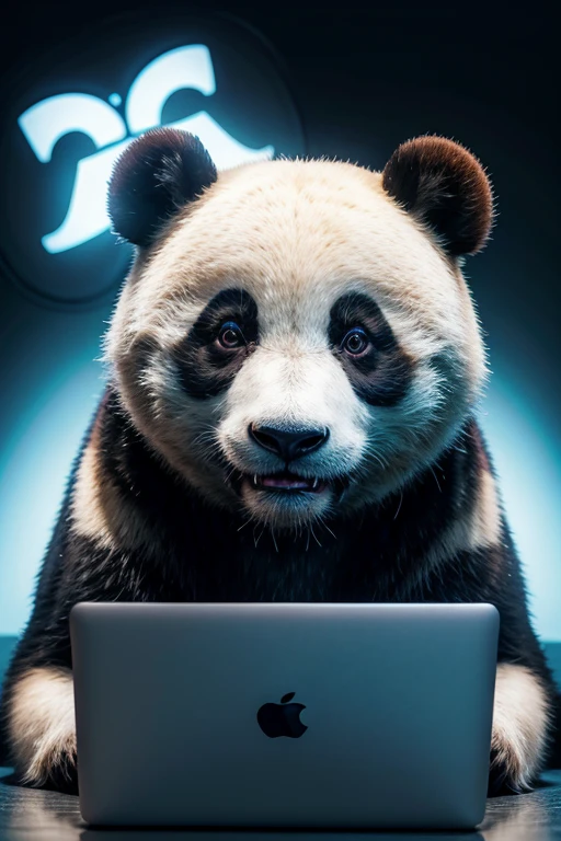 Angry Panda Animal with a MacBook Hacker