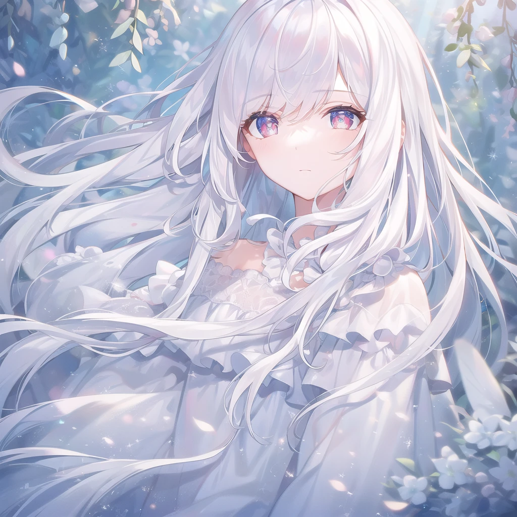 ((masterpiece, best quality))++, Detailed lighting+, Detailed hair+, Detail hand+ ,1 girl, Miss, Long hair, Crimson eyes, beautiful eyes, young white hair,,(Beautiful white hair:1.5),(Beautiful and delicate eyes), high resolution+,glass tint, Reflective eyes, {{angle}} , Very detailed wallpaper, The original, Air bangs,Extremely beautiful CG,Firefly,Nature,Wilderness