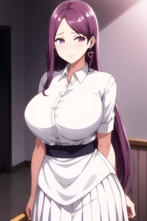 1 Female,High definition,high resolution,Ultra-realistic,8K, CC, 1girl, black hair,large hair, purple eyes,European,sexy,Upper body close-up,Photographed from the front,Dynamic Angles,nurse costume,nurse cap,blush, huge tits, nipples ,show  tits, sitting,(wide thighs:1.4)