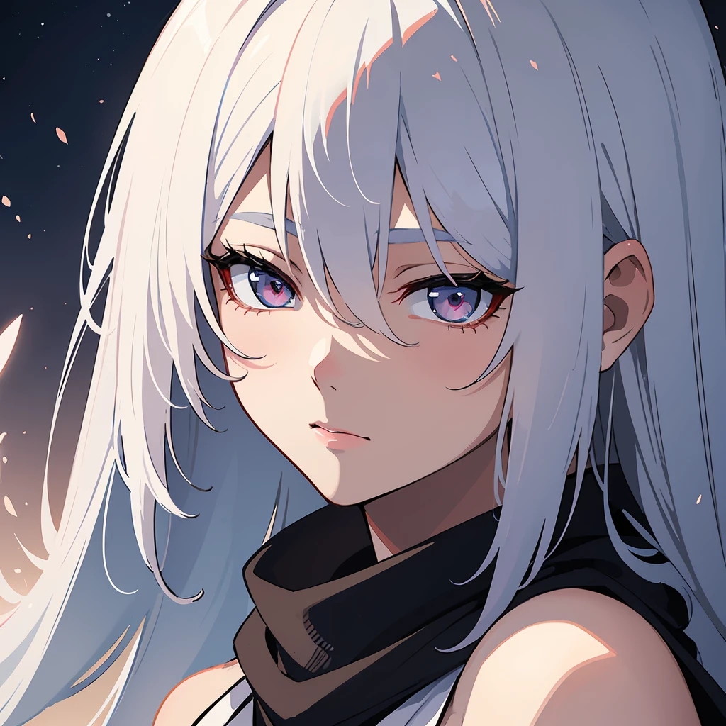 a closeup of a woman with white hair and a black scarf, a character portrait of Yang J., pixiv contest winner, Fantasy Art, White haired deity, Beautiful character painting, guweiz style artwork, Yuki Onna&#39;s penetrating gaze., guweiz, with long white hair, with long white hair, loose hair and long robes