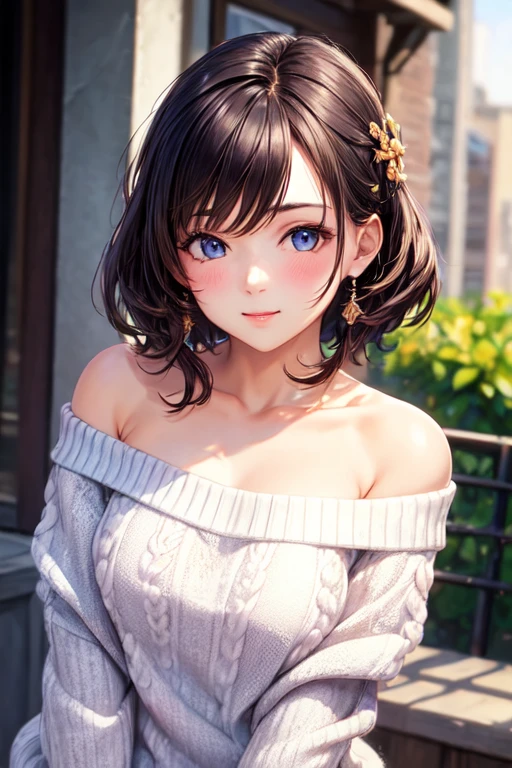 ((best quality)), ((masterpiece)), (detailed), 1girl, off-shoulder sweater,