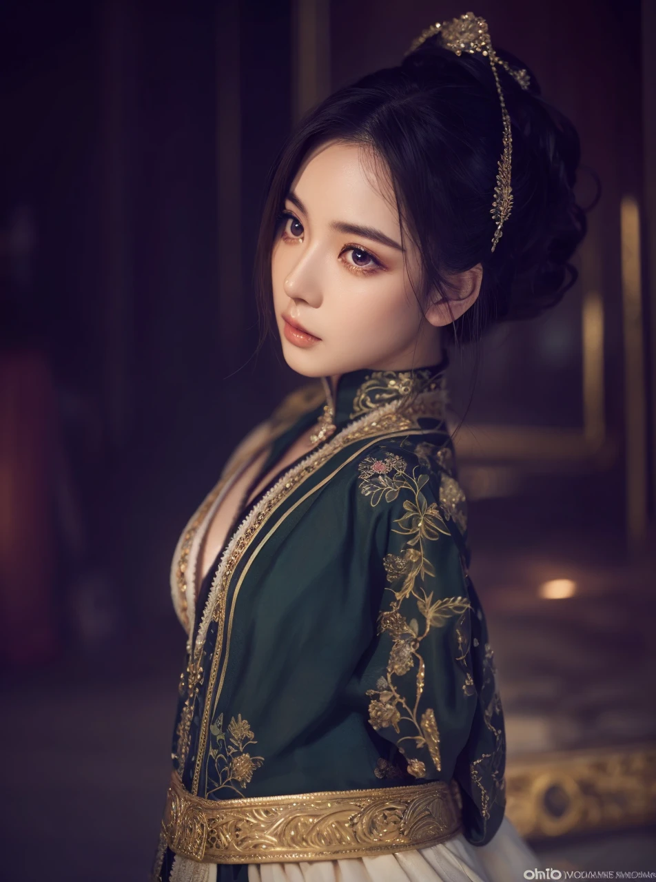 asian girl, white skin, beautiful detailed face, extremely detailed eyes and face, longeyelashes, beautiful detailed lips, elegant, voluptuous figure, big breasts, cinematic lighting, intricate details, 8k, high quality, photorealistic, chiaroscuro, dramatic lighting, fantasy, dreamlike