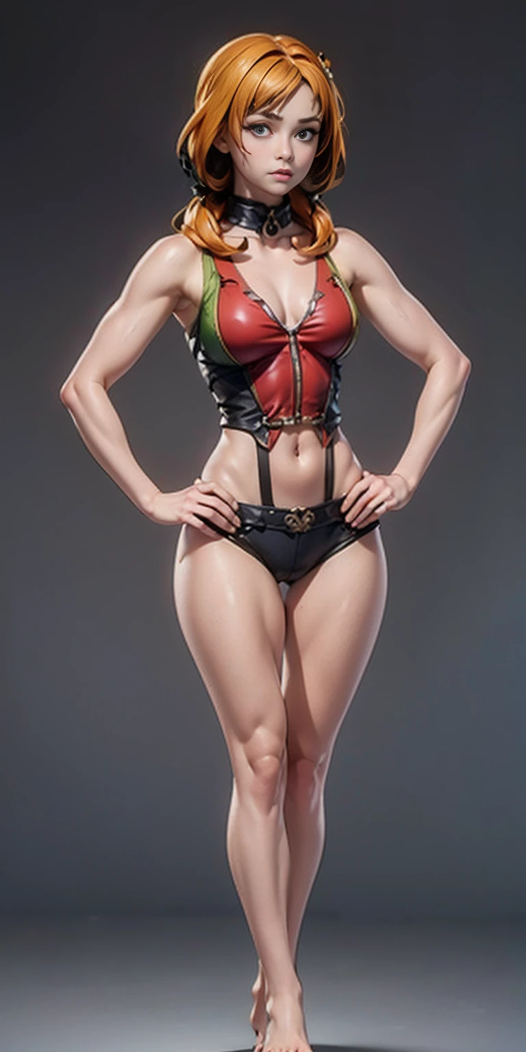 Scenary: Plain background Character: Roxanne Solo Female: Body, full body toe to head: Tall and slim with an hourglass figure Toned and muscular physique Slender abs Perfect anatomy (hands on hips, good hands, best hands)