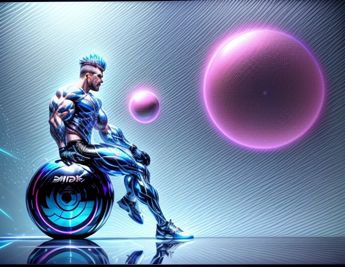 (mid_shot:1.3),(1 male:1.2),(muscle man:1.1),(frontal illumination:1.2),with a silver body and glitters with lights above,extreme iridescent reflection,in the style of vray tracing,vibrantmanga,shiny/ glossy,rococo pastel,fluid form,tinycore,fluid impressions,vray,machine aesthetics,yanjun cheng,silver,shiny eyes,fluidform.,the young warrior,male characteristics,