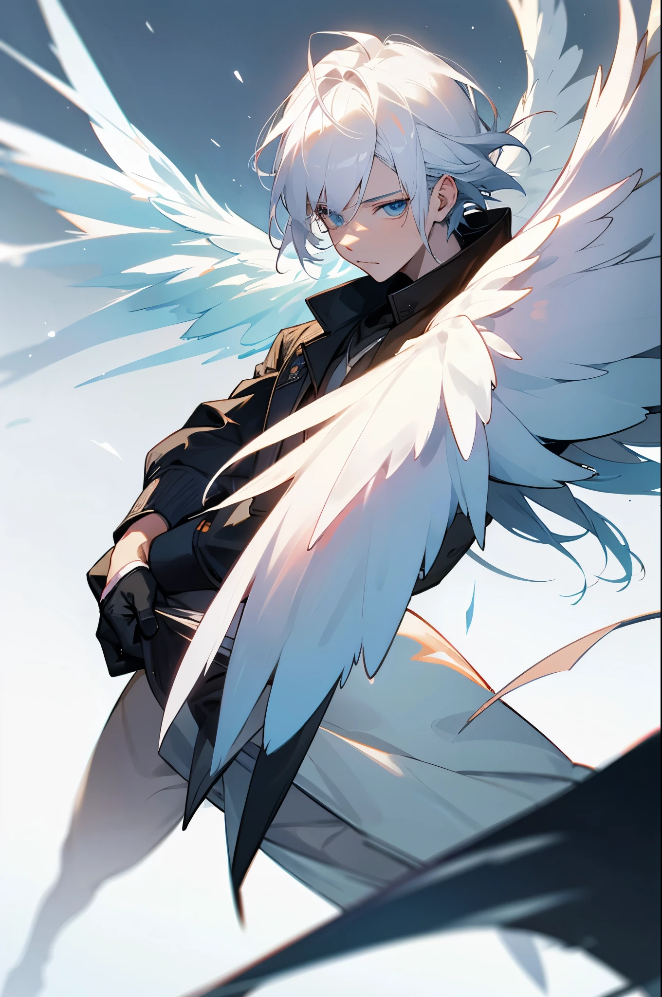 male, Young Adult , White hair, Dark Angel Wings