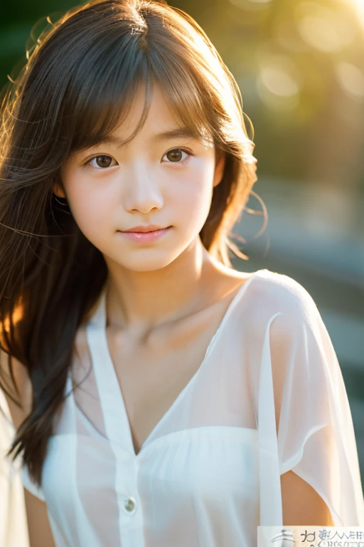 lens: 135mm f1.8,(Highest quality), (Beautiful Japanese girl), (Moisturized lips), Narrow eyes, double eyelid,Delicate clavicle,Flat Chest,Shortcuts, shame, A faint smile,
(Spotted sunlight:1.2), Dramatic lighting,
(Sheer white shirt), (Sunburned skin:0.2),Full body photo、Full Body Focus