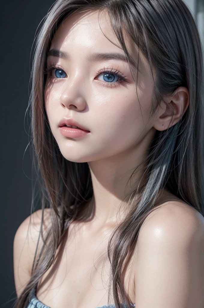 Photo of a Japanese, she is a woman of impressive beauty and unparalleled elegance, She has long black hair with a bluish shine, ((silver eyes)), has flawless pale skin, highly detailed and expressive face, (best quality,4k,8k,highres,masterpiece:1.2),ultra-detailed,(realistic,photorealistic,photo-realistic:1.37),portrait,concept art,dramatic lighting,vivid colors,intricate details, (Avoid deformed and poorly drawn eyes)