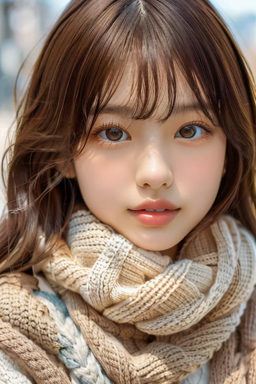 Young Japanese Woman, 30th Generation, White Background, simple background, White brown hair, thin, 4K, In 8K, high quality, beauty, Beautiful Eyes, simple, High resolution,1 person,Beautiful Skins,Beautiful Skin,Wearing a white knit,Winters,lipstick