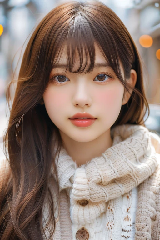 Young Japanese Woman, 30th Generation, White Background, simple background, White brown hair, thin, 4K, In 8K, high quality, beauty, Beautiful Eyes, simple, High resolution,1 person,Beautiful Skins,Beautiful Skin,Wearing a white knit,Winters,lipstick