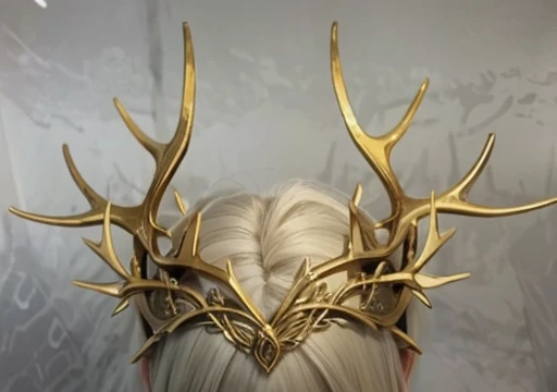 Cartoon anime crown made from golden elven deer antlers