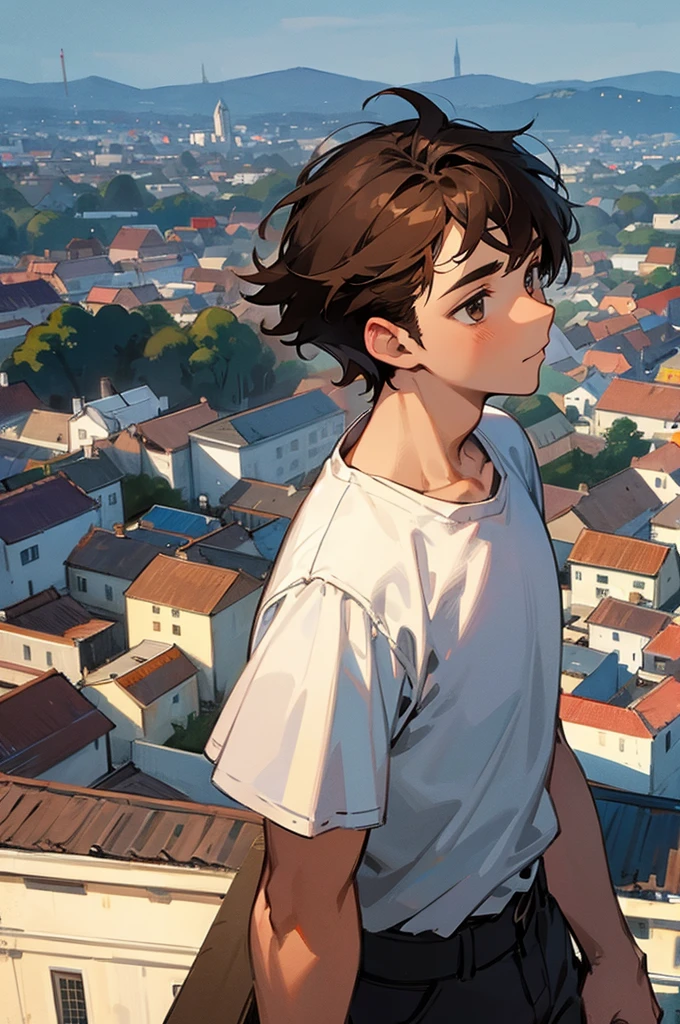 Male ,Young adult, Brown Hair, Town Background