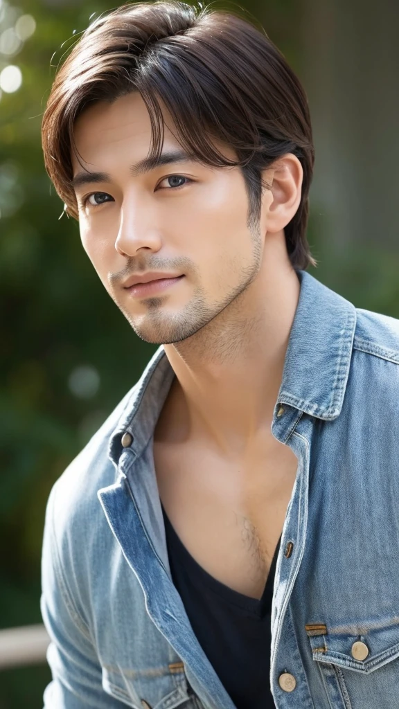 Handsome man in his 30s、solo, Face forward、