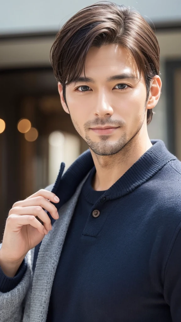 Handsome man in his 30s、solo, Face forward、