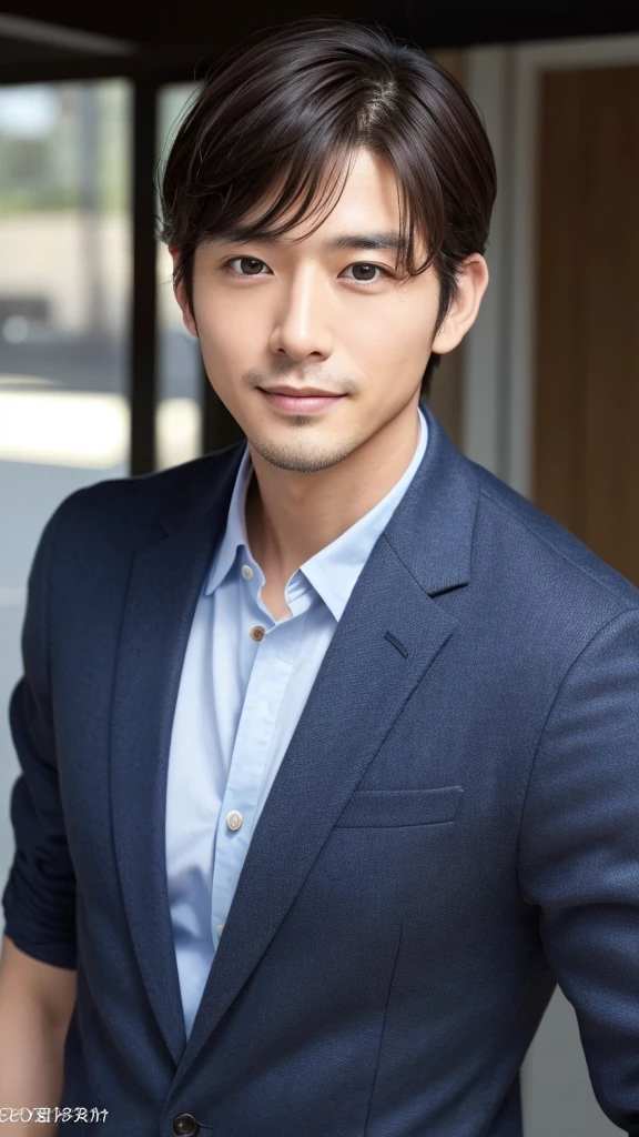 A handsome man in his 30s、solo, Face forward、