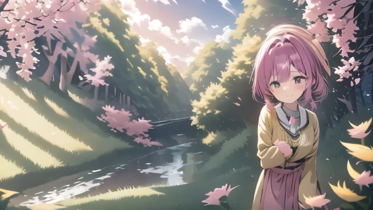 4K Girl Plateau at night fluffy skirt dress cardigan Two Piece Ash pink to green blue hair color Ruby Eyes Earth Colors anime comics smile fine Uplifting Glass Feather Iridescent feathers Two Moons mysterious Soft Moonlight