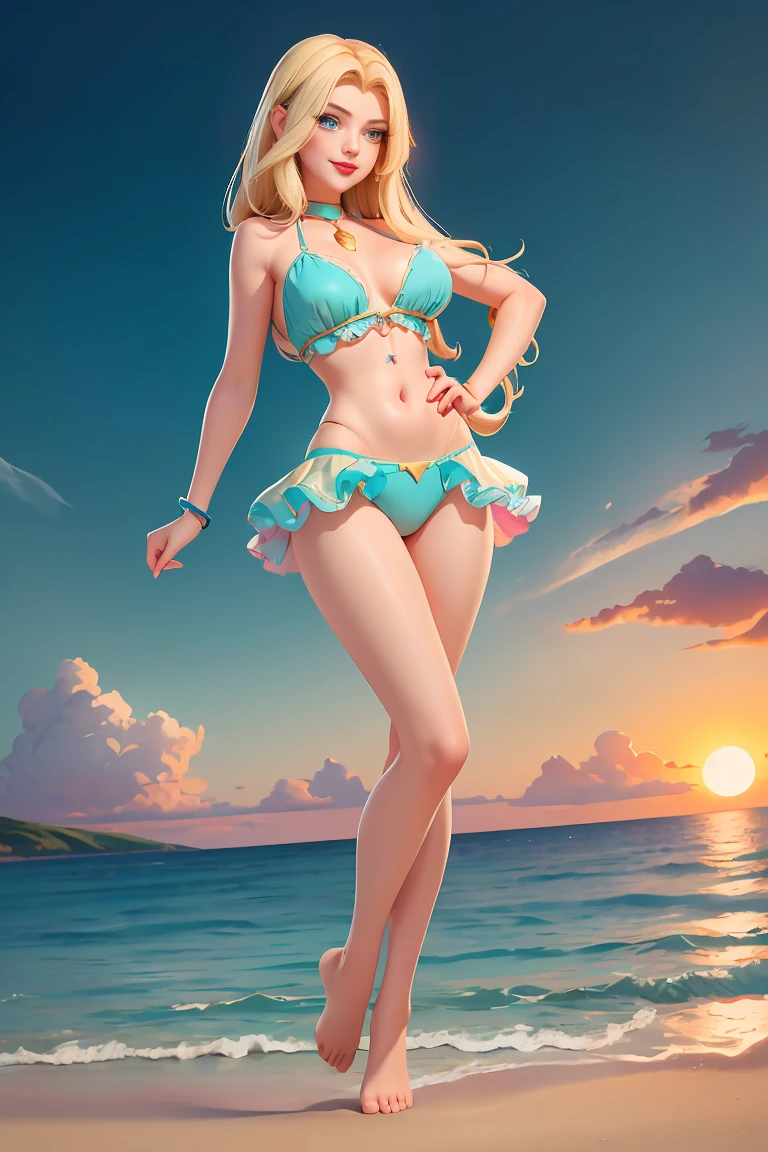 (masterpiece, The best quality:1.2), only, 1girl , beautiful age girl europea , Caucasian , mlpshimmer, Nice smile , make-up , Red lips , looking at the viewer , sunset shimmer , 18 years , beautiful teengirl , Teenage l , turquoise eyes , within, fourth gamer , House , Full body photo , breasts